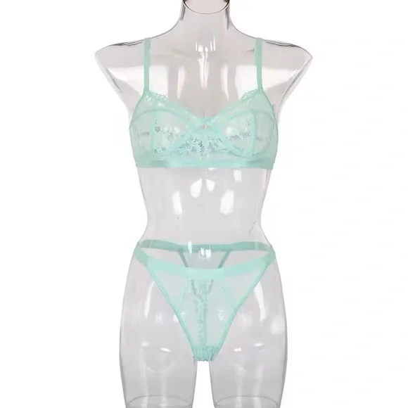 Mint Green Lace Everyday Bra + Panty Lingerie Set - Picture 3 of 8